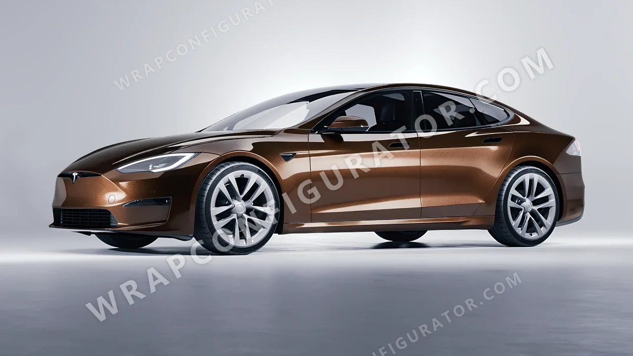 Brown Tesla Model S 2013 wrapped in ORACAL Orient Brown 970RA-874G