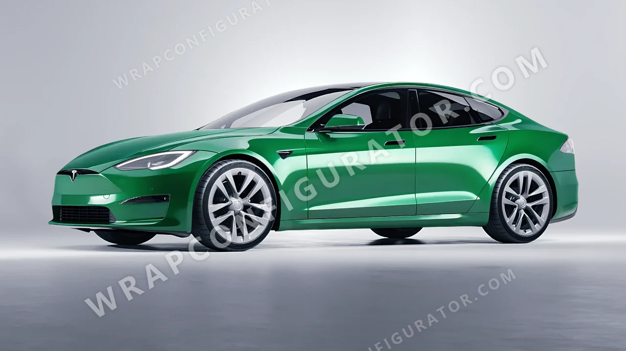 Green Tesla Model S 2013 wrapped in 3M Gloss Kelly Green G46