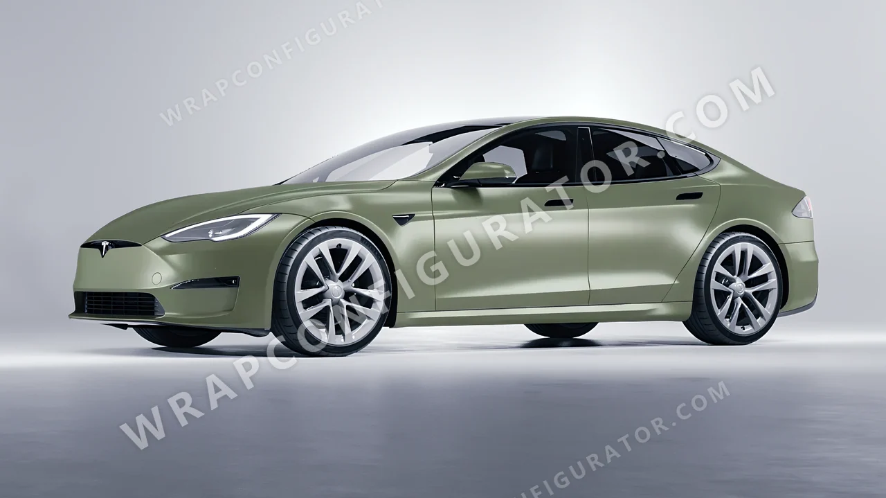 Green Tesla Model S 2013 wrapped in 3M Komodo Green S56