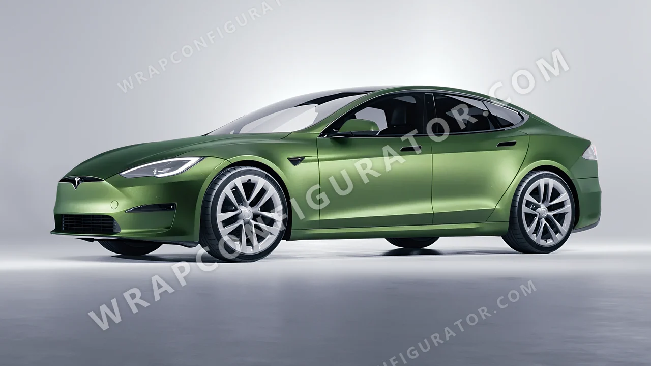 Green Tesla Model S 2013 wrapped in Avery Dennison Apple Green SW900-745-M