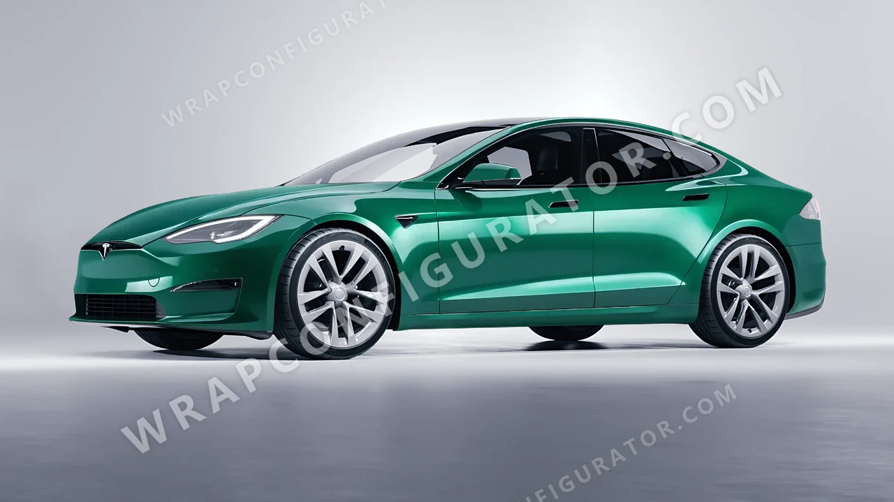 Green Tesla Model S 2013 wrapped in Avery Dennison Emerald Green SW900-771-O