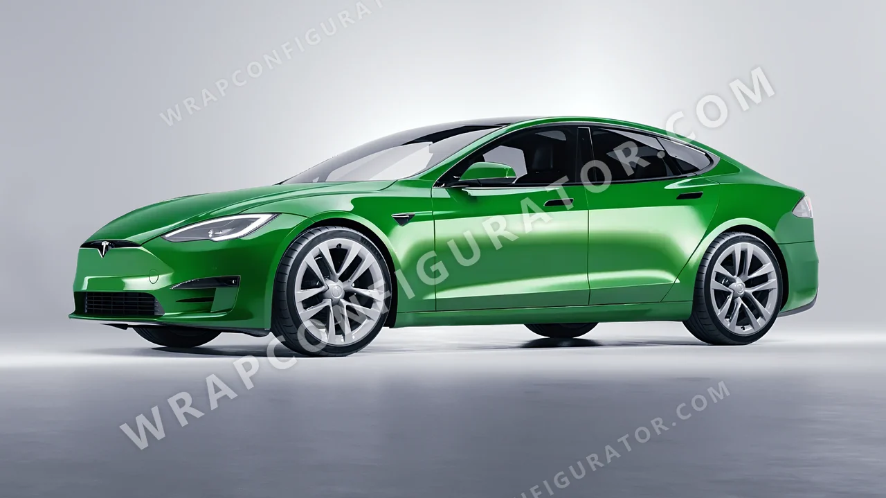 Green Tesla Model S 2013 wrapped in Avery Dennison Grass Green SW900-758-O