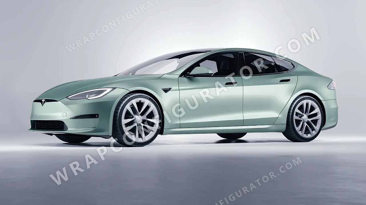 Green Tesla Model S 2013 wrapped in Avery Dennison Jade SW900-702-O