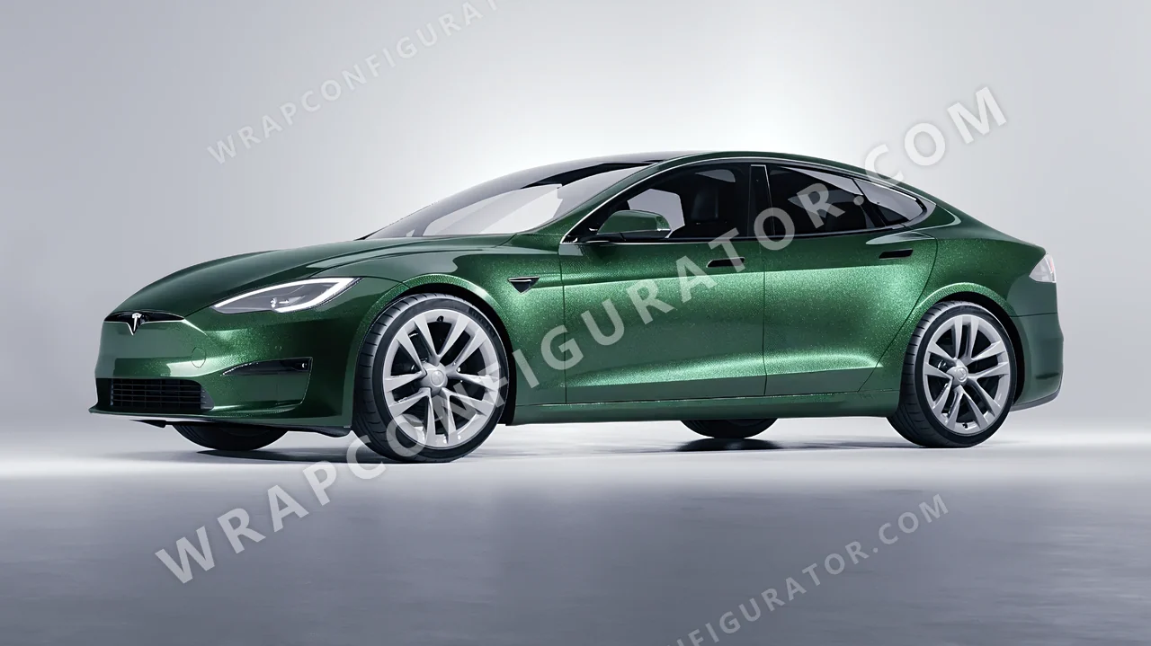 Green Tesla Model S 2013 wrapped in Avery Dennison Radioactive SW900-762-M