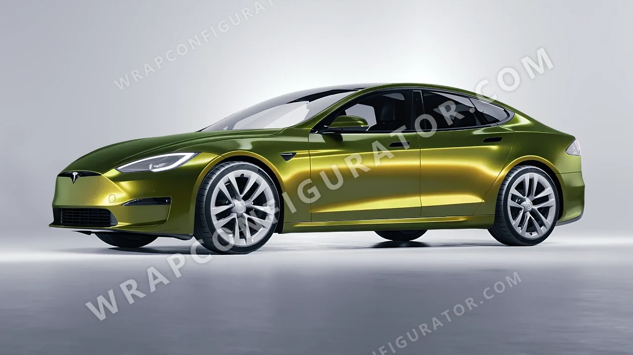 Green Tesla Model S 2013 wrapped in Colourshield PPF by HyperPro Ghost Green MSF14G-P