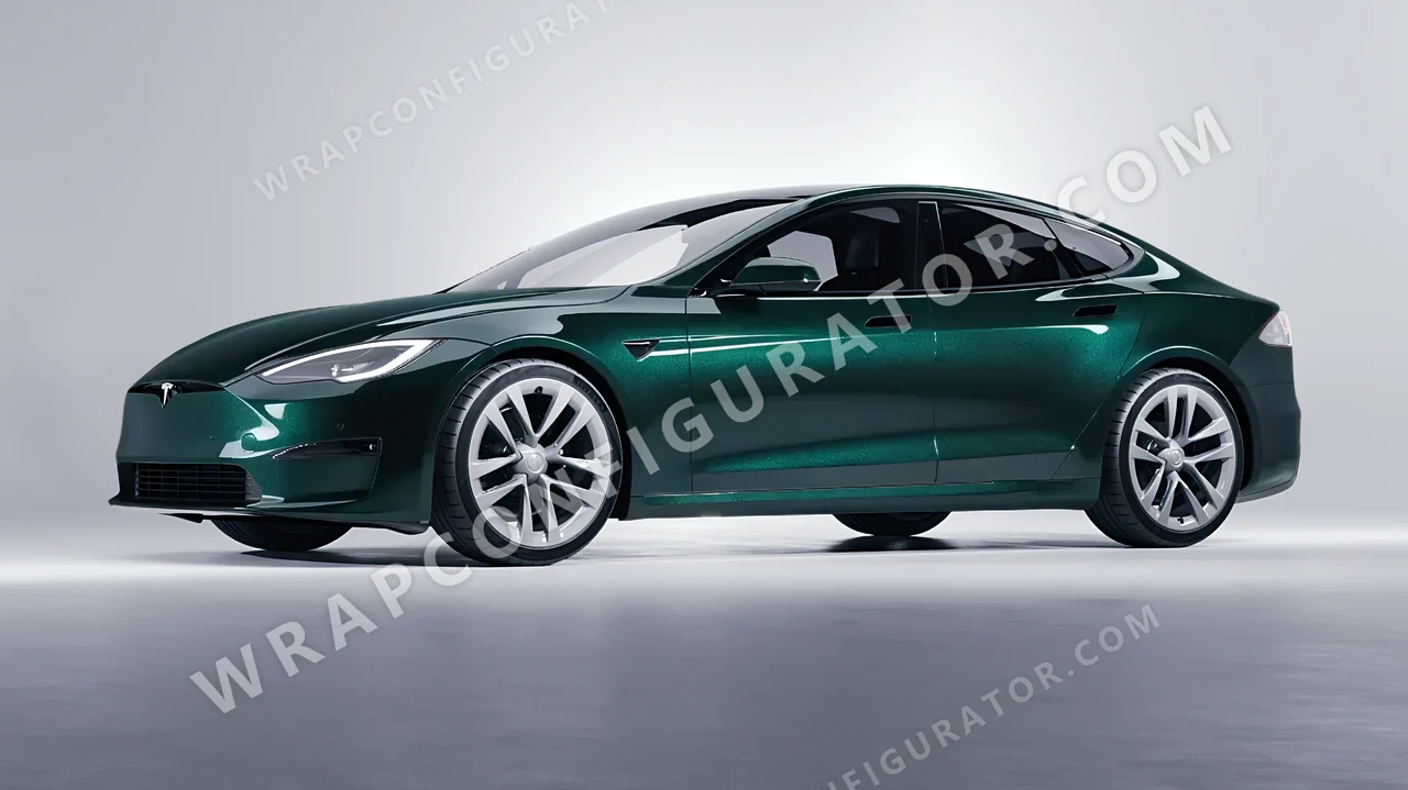 Green Tesla Model S 2013 wrapped in Colourshield PPF by HyperPro Green GAF39-P