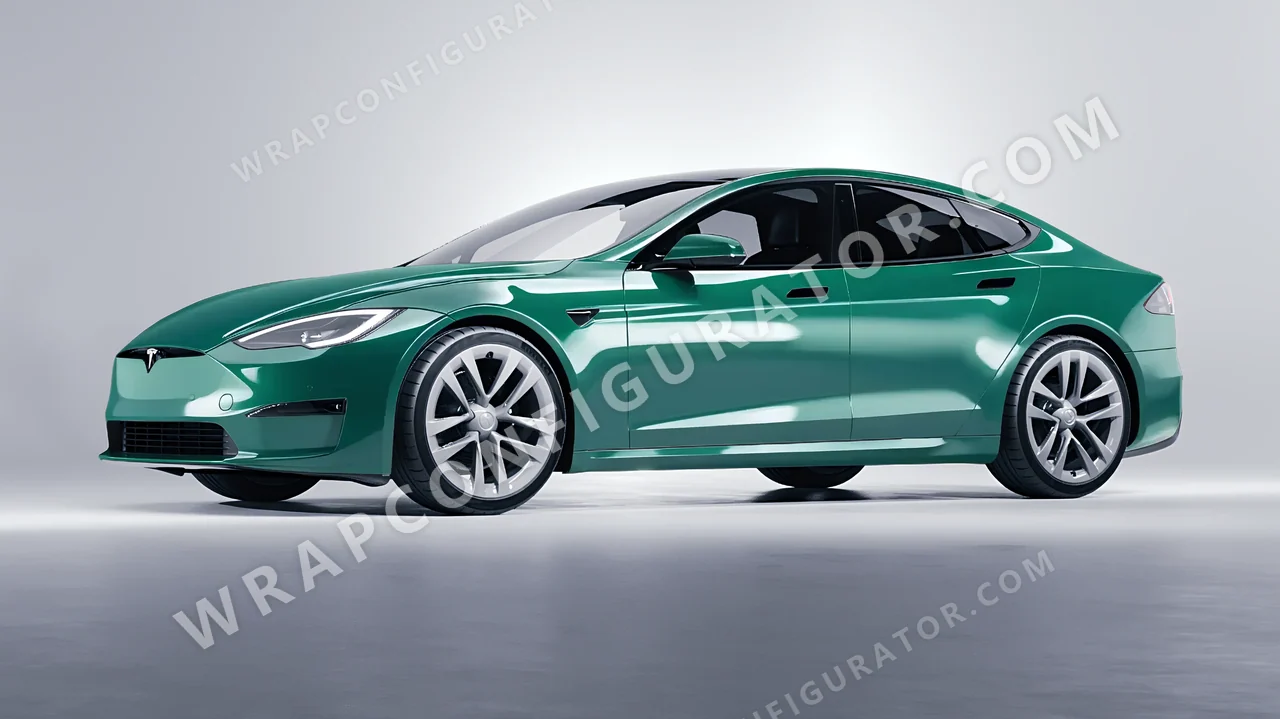 Green Tesla Model S 2013 wrapped in Colourshield PPF by HyperPro Jade Green HGF93-P