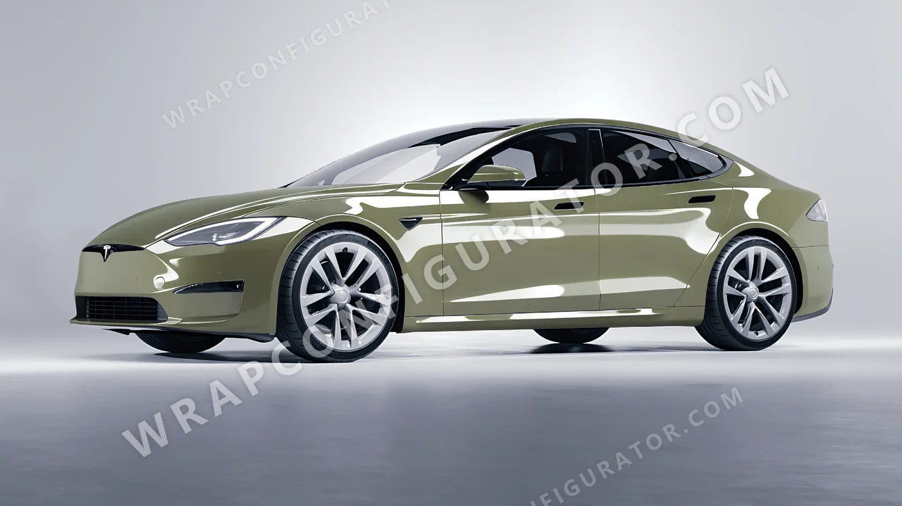 Green Tesla Model S 2013 wrapped in Colourshield PPF by HyperPro Light Green HGF19-P
