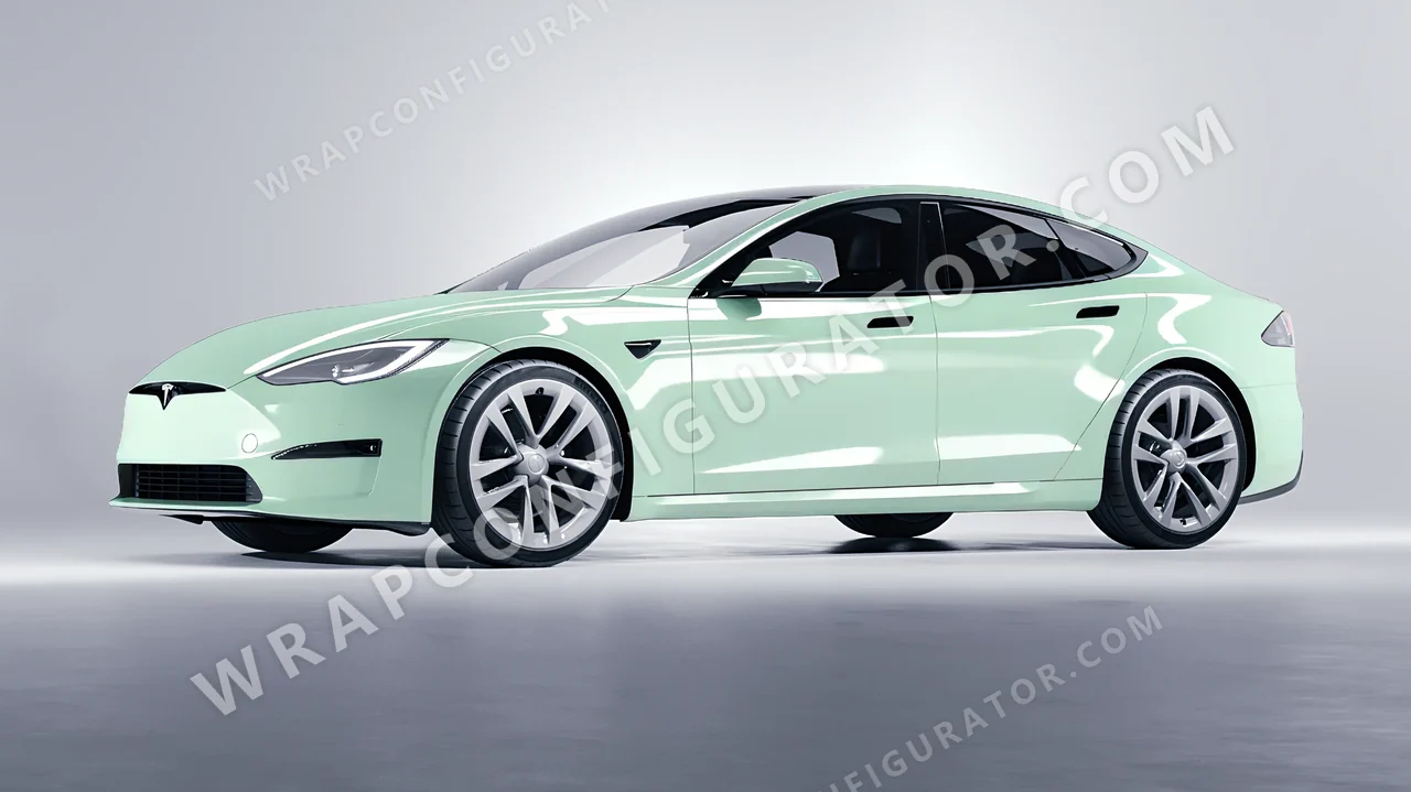 Green Tesla Model S 2013 wrapped in Colourshield PPF by HyperPro Light Mint Green HGF41-P