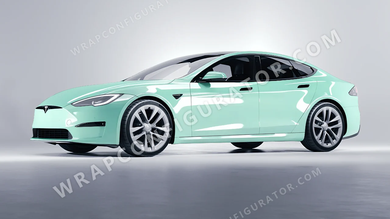 Green Tesla Model S 2013 wrapped in Colourshield PPF by HyperPro Mint Green HGF80-P