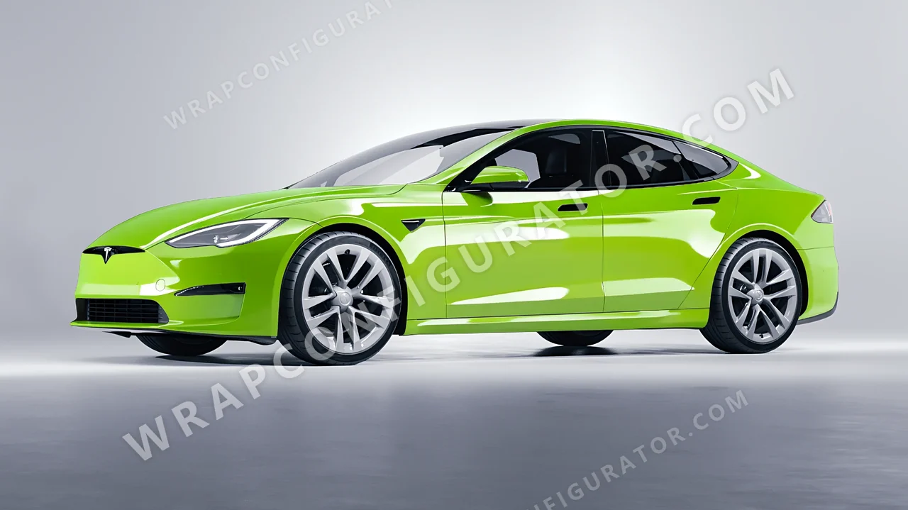 Green Tesla Model S 2013 wrapped in Colourshield PPF by HyperPro Neon Green HGF76-P