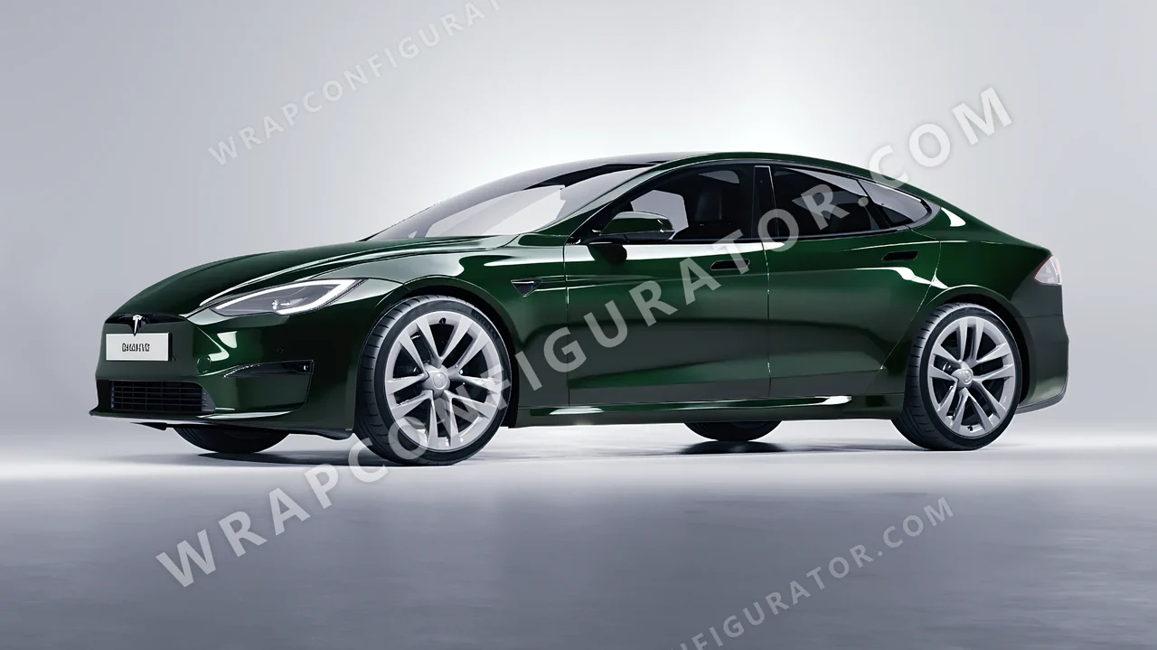 Green Tesla Model S 2013 wrapped in Colourshield PPF by HyperPro Racing Green HGF84-P