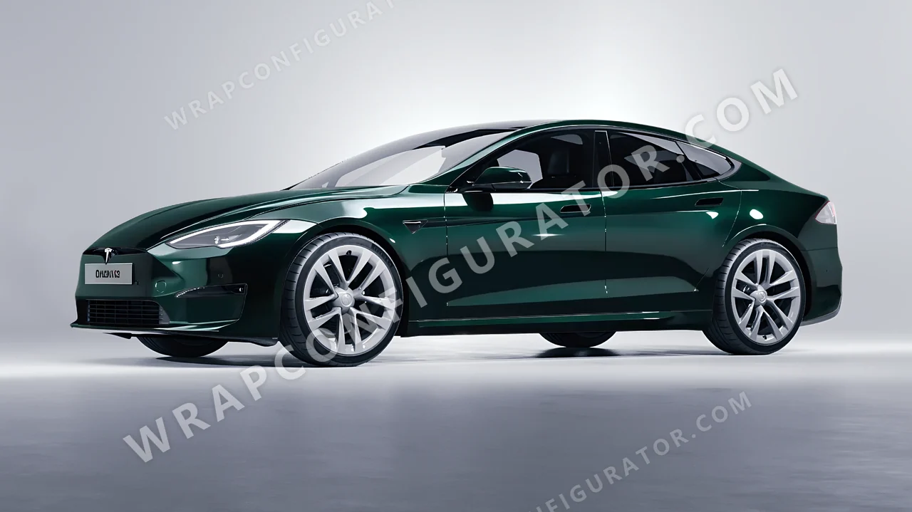 Green Tesla Model S 2013 wrapped in Colourshield PPF by HyperPro Sacramento Green HGF35-P