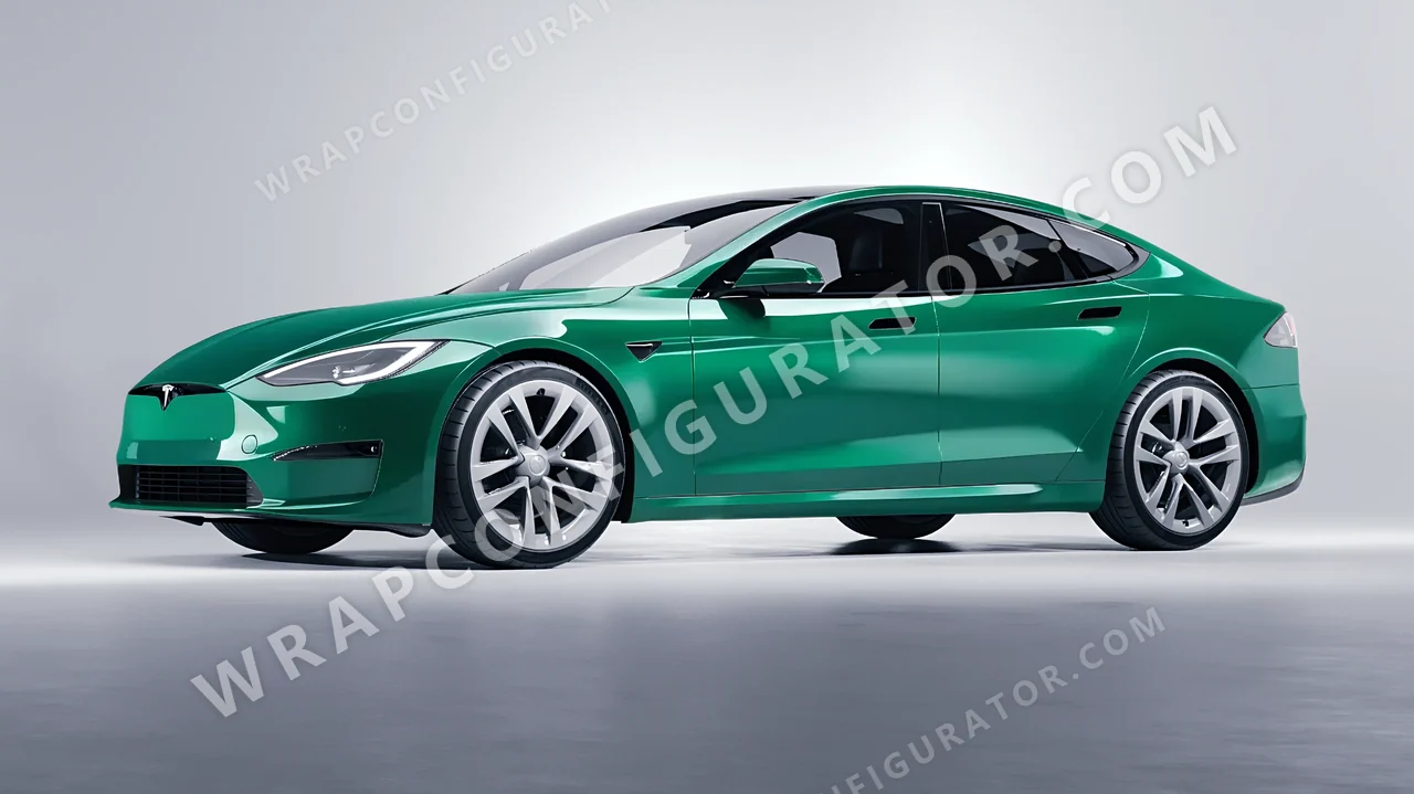 Green Tesla Model S 2013 wrapped in Colourshield PPF by HyperPro Sea Green HGF79-P