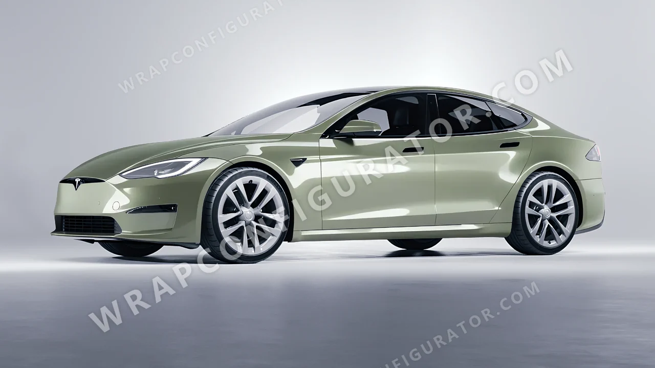 Green Tesla Model S 2013 wrapped in Colourshield PPF by HyperPro Shadow Green HGM71-P