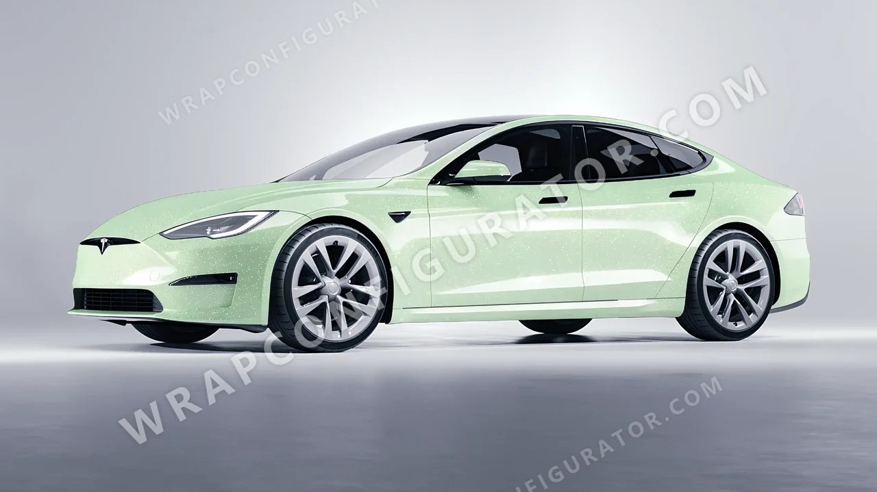 Green Tesla Model S 2013 wrapped in Colourshield PPF by HyperPro Spring Green GPF08-P