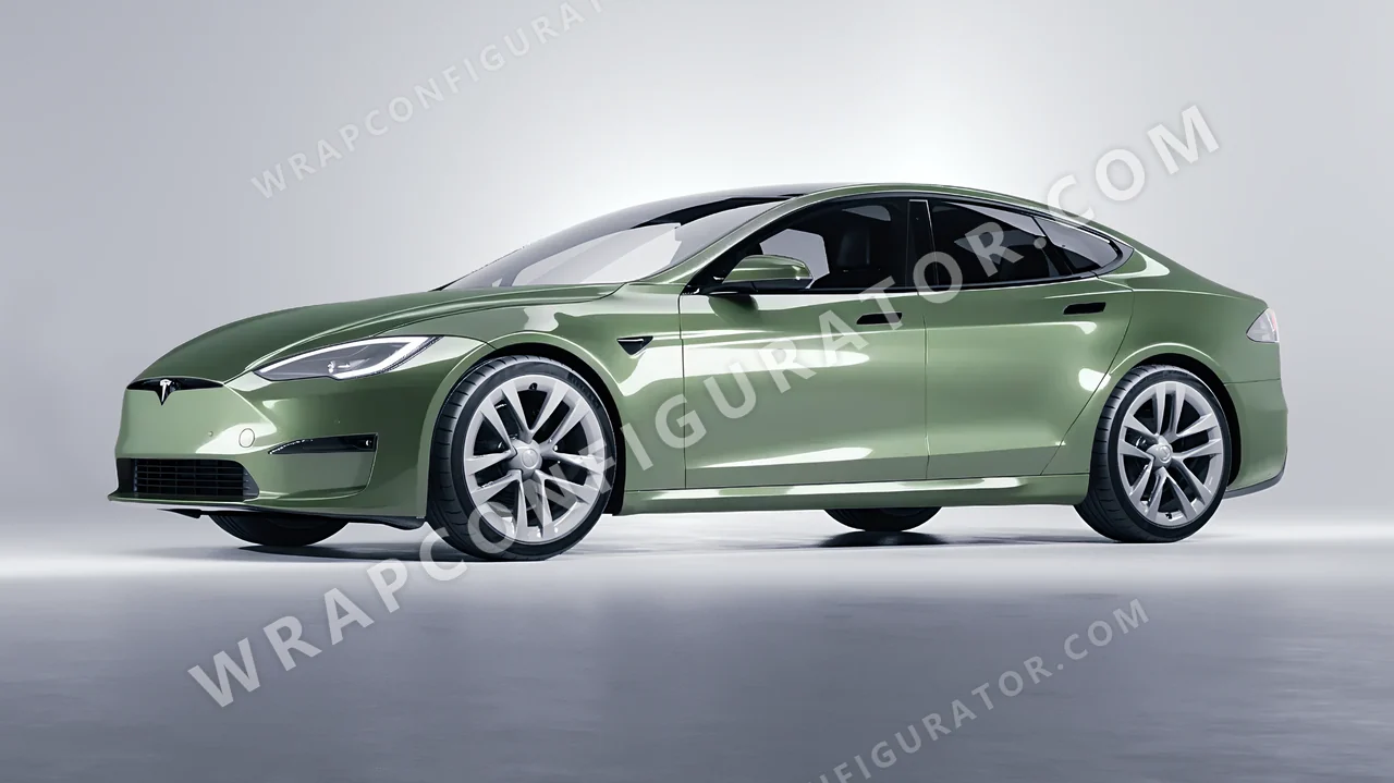Green Tesla Model S 2013 wrapped in Colourshield PPF by HyperPro Spring Green HGM69-P