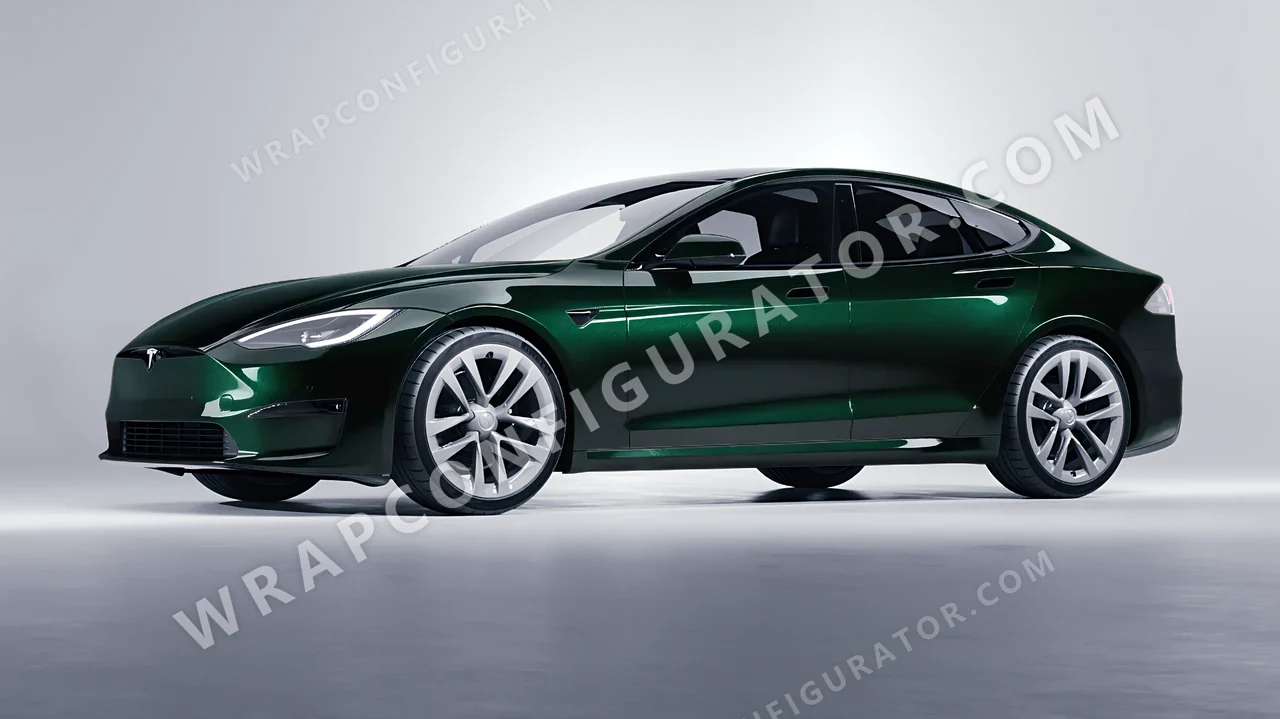 Green Tesla Model S 2013 wrapped in Inozetek Dynamic PPF Dark Emerald DPPF930