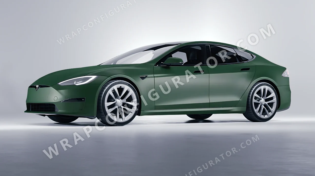 Green Tesla Model S 2013 wrapped in KPMF Absolute Matt Forest Green K75806
