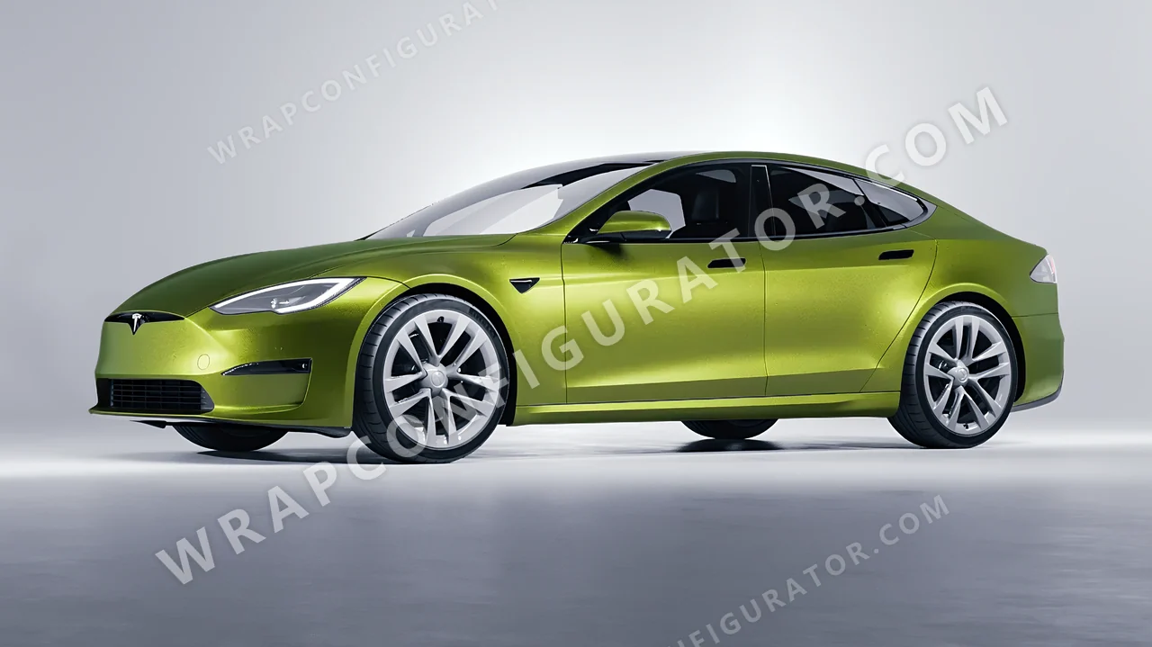 Green Tesla Model S 2013 wrapped in KPMF Matt Viper Green K75542