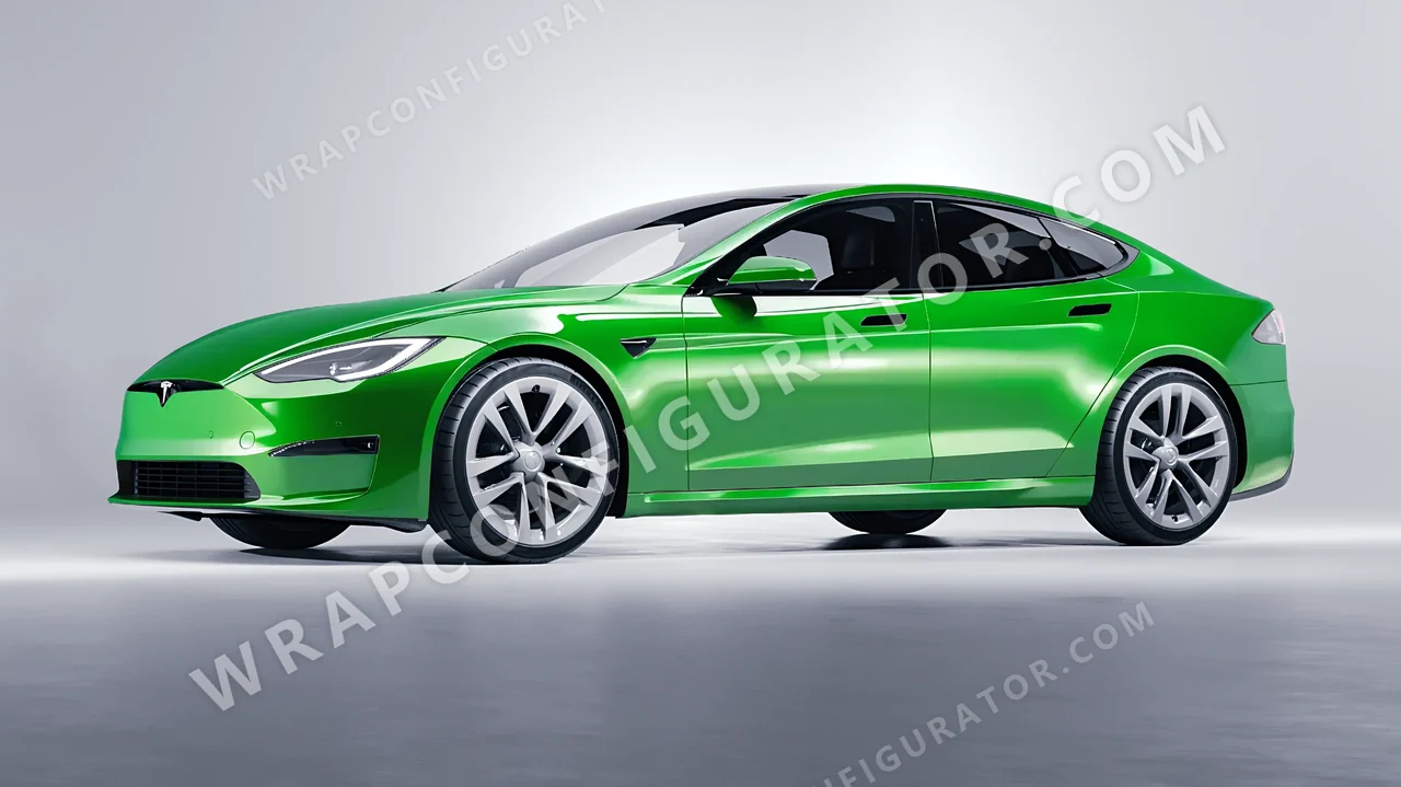Green Tesla Model S 2013 wrapped in ORACAL Grass Green 970RA-602G