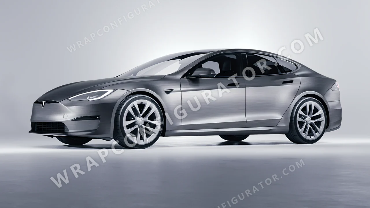 Grey Tesla Model S 2013 wrapped in 3M Brushed Steel BR201