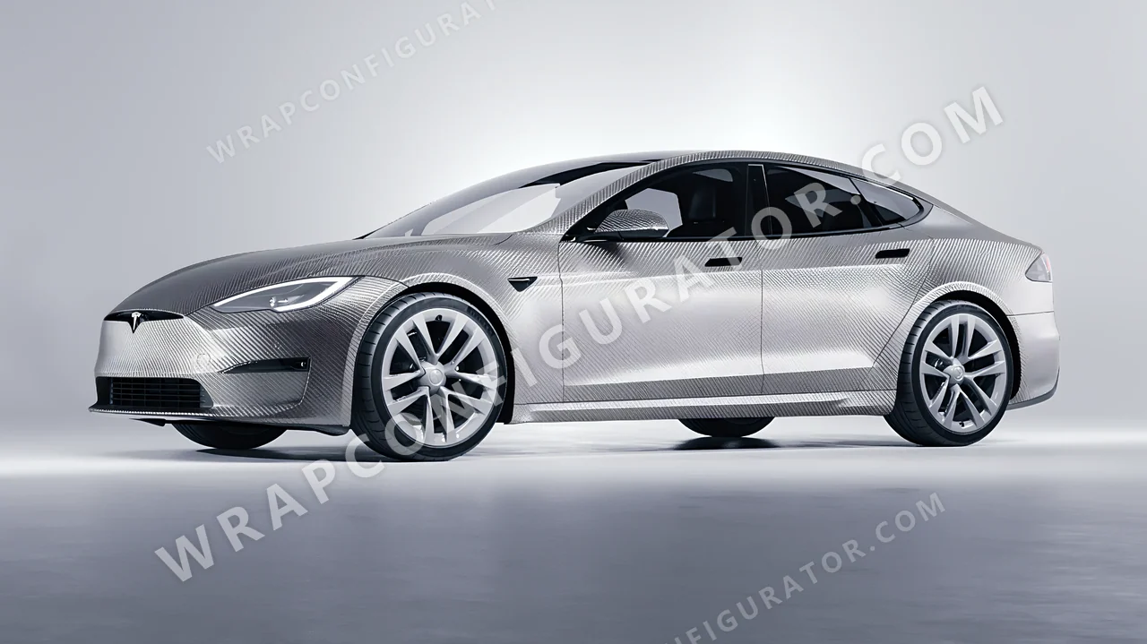 Grey Tesla Model S 2013 wrapped in 3M Carbon Fiber Anthracite CFS201
