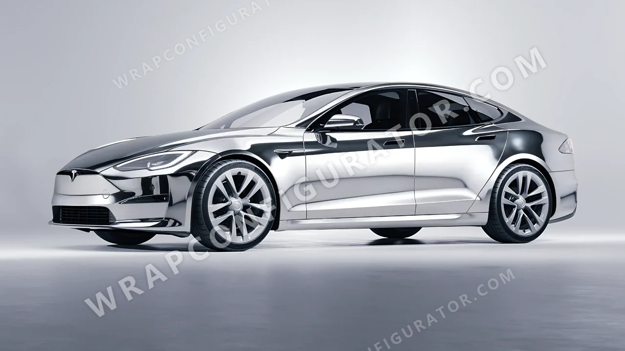 Grey Tesla Model S 2013 wrapped in 3M Gloss Silver Chrome GC451
