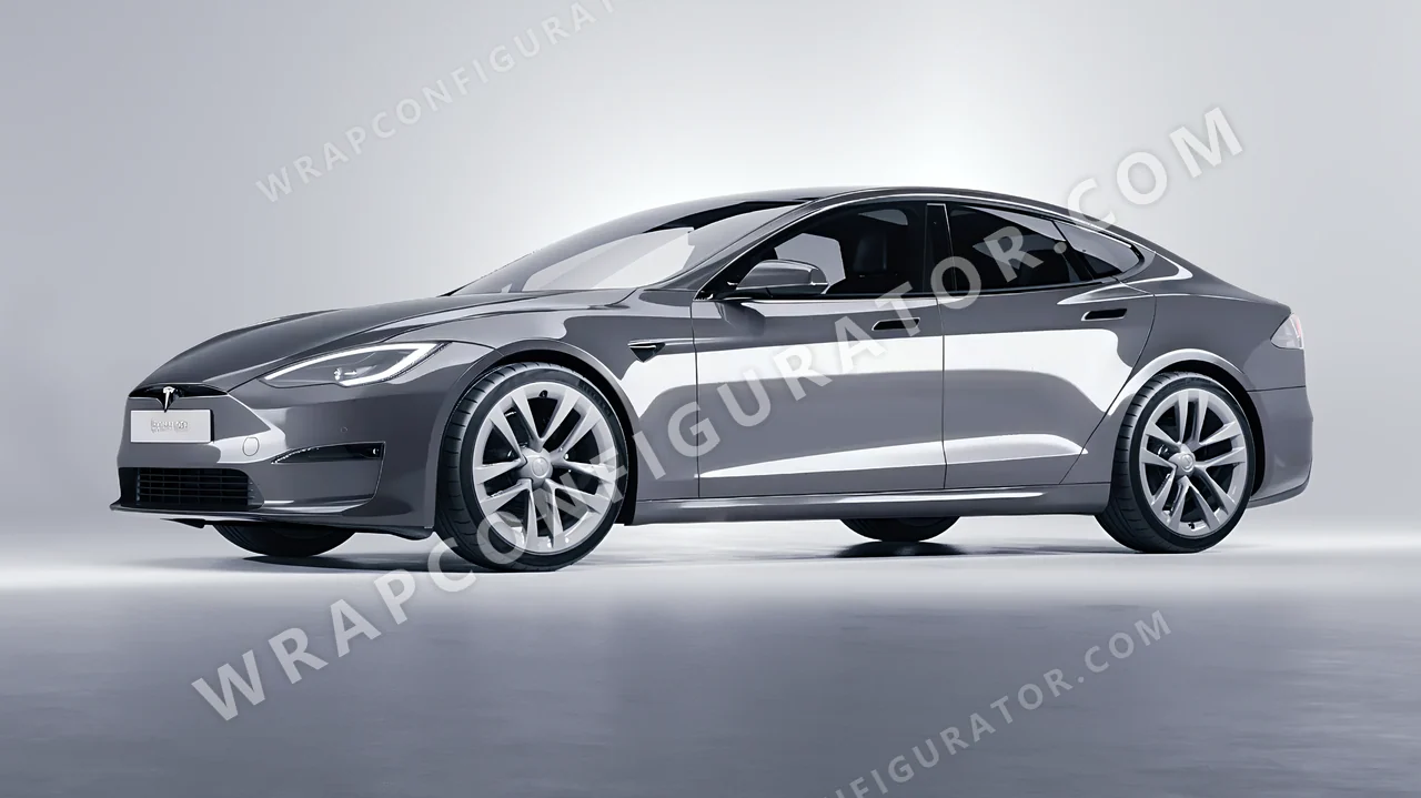 Grey Tesla Model S 2013 wrapped in 3M Gloss Storm Gray G31