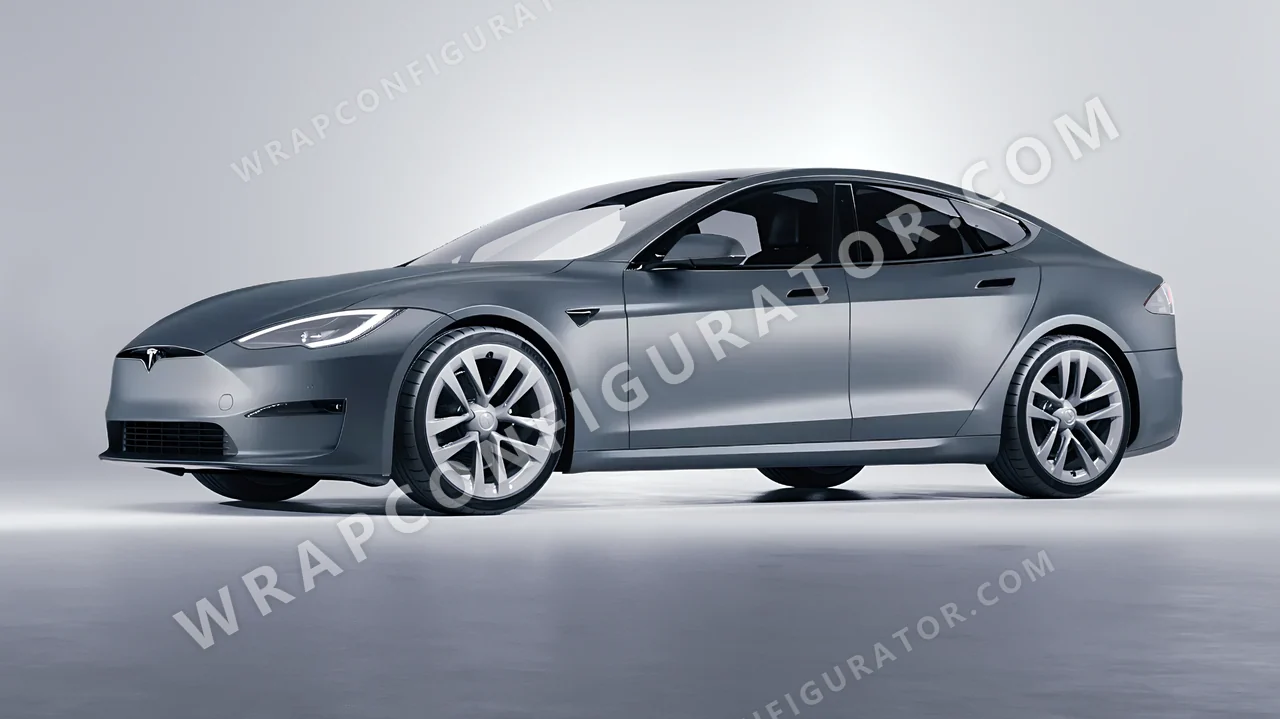 Grey Tesla Model S 2013 wrapped in 3M Satin Battleship Gray S51