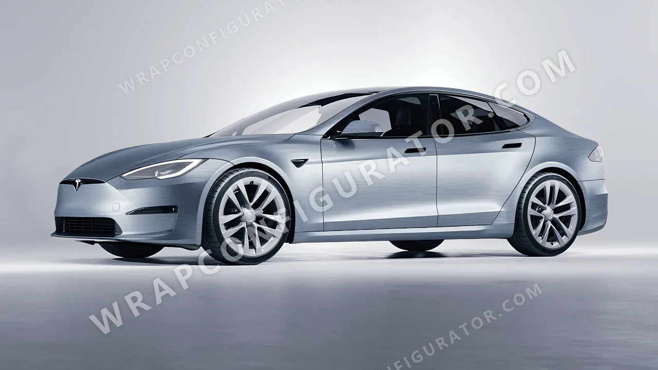 Grey Tesla Model S 2013 wrapped in Avery Dennison Brushed Steel SW900-813-X