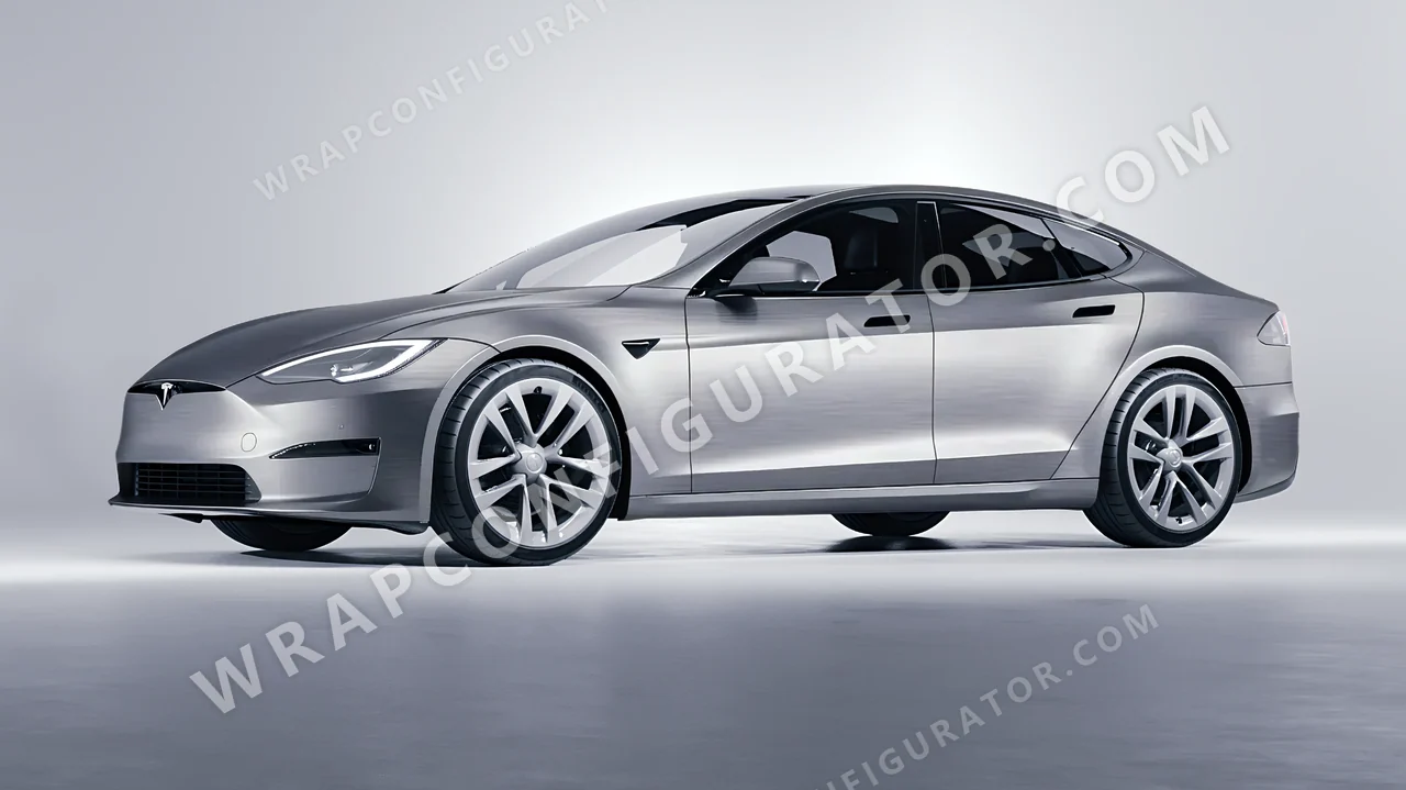 Grey Tesla Model S 2013 wrapped in Avery Dennison Brushed Titanium SW900-802-X