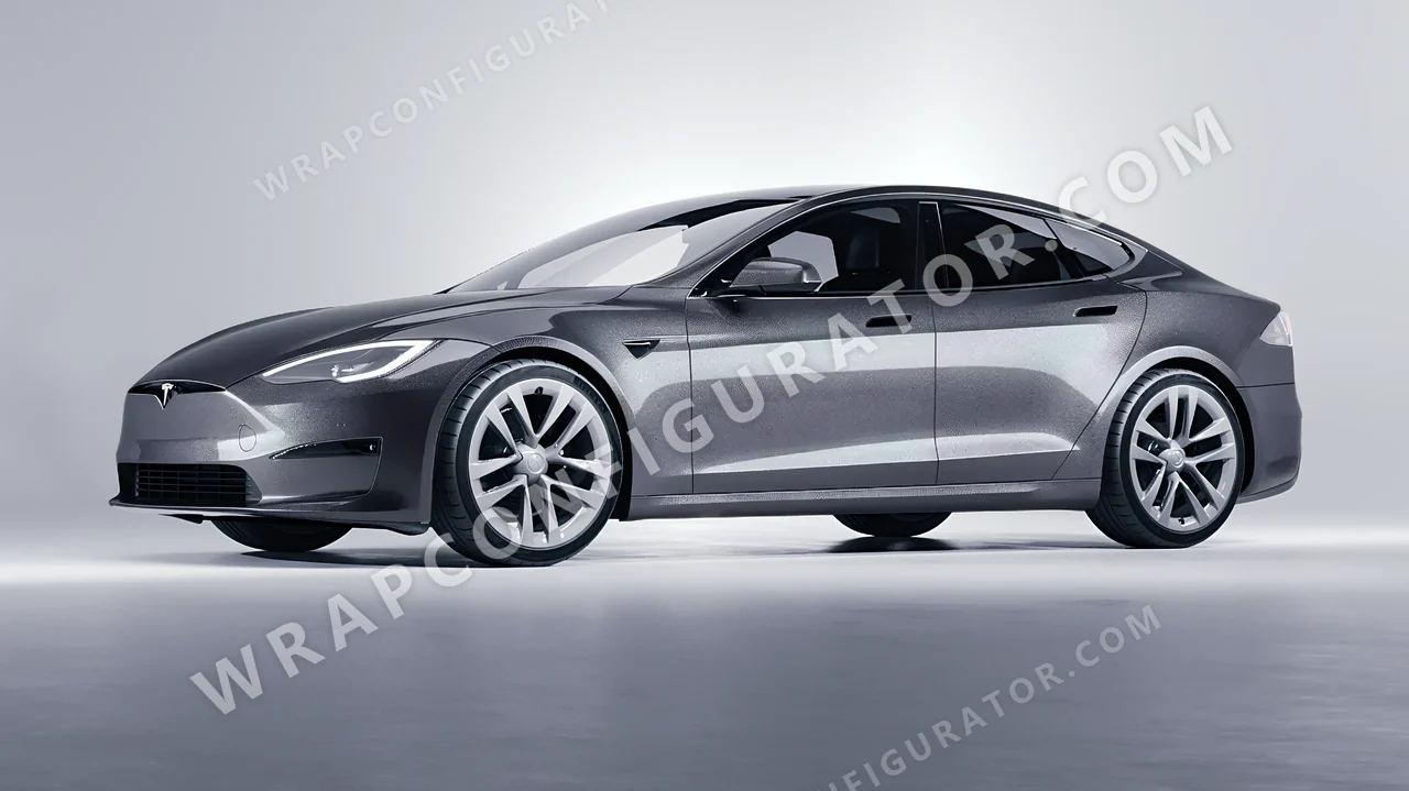 Grey Tesla Model S 2013 wrapped in Avery Dennison Pride Prismatic Grey SW900-879-M