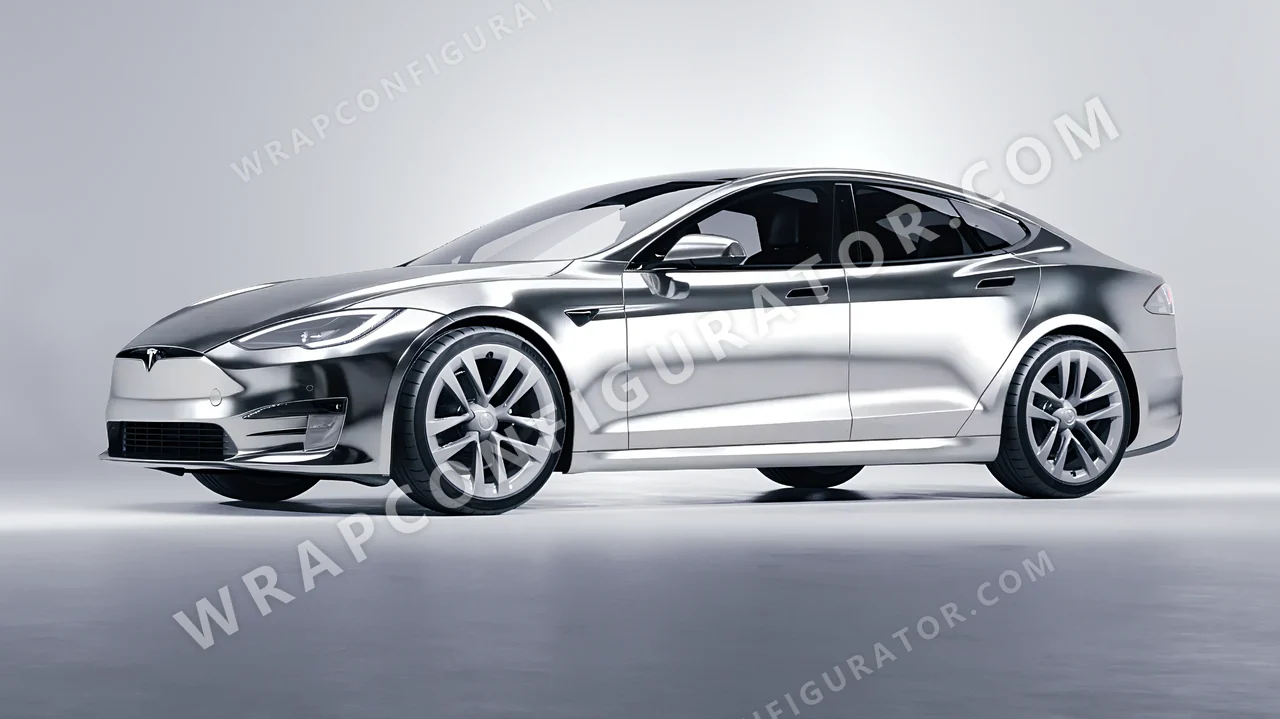 Grey Tesla Model S 2013 wrapped in Avery Dennison Silver SF100-843-S