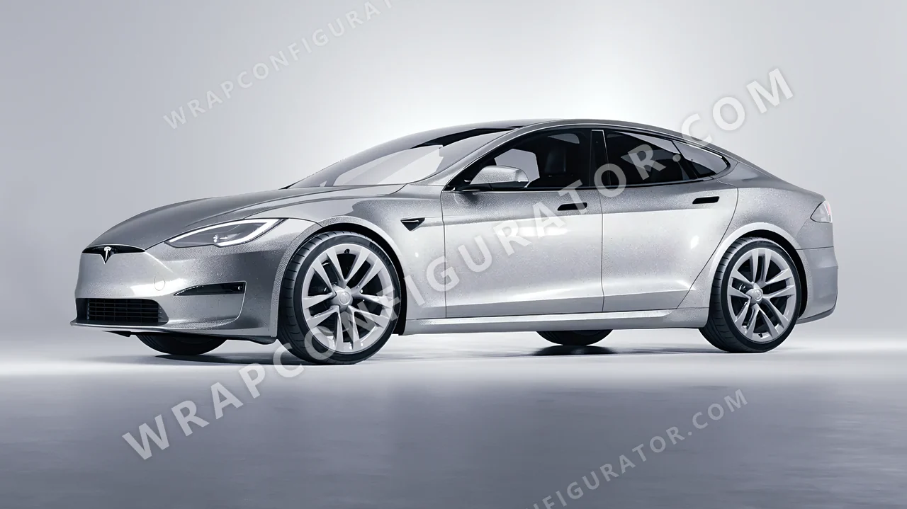 Grey Tesla Model S 2013 wrapped in Avery Dennison Silver SW900-803-M