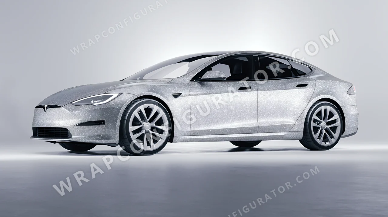 Grey Tesla Model S 2013 wrapped in Avery Dennison Silver SW900-878-D