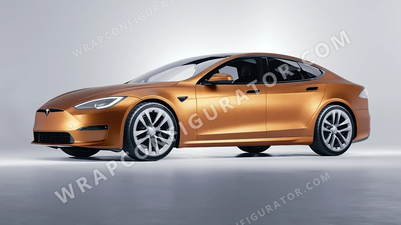 Grey Tesla Model S 2013 wrapped in KPMF Matt Iced Amber Titanium K75591