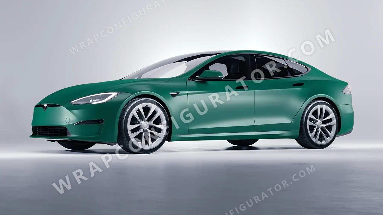 Grey Tesla Model S 2013 wrapped in KPMF Matt Iced Green Titanium K75507