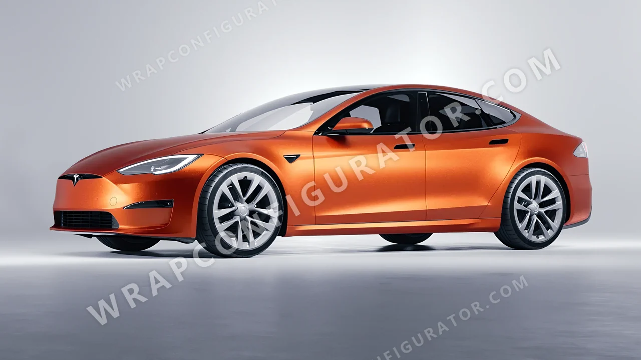 Grey Tesla Model S 2013 wrapped in KPMF Matt Iced Orange Titanium K75502