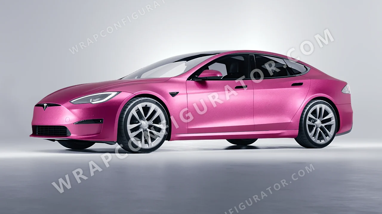 Grey Tesla Model S 2013 wrapped in KPMF Matt Iced Pink Titanium K75504