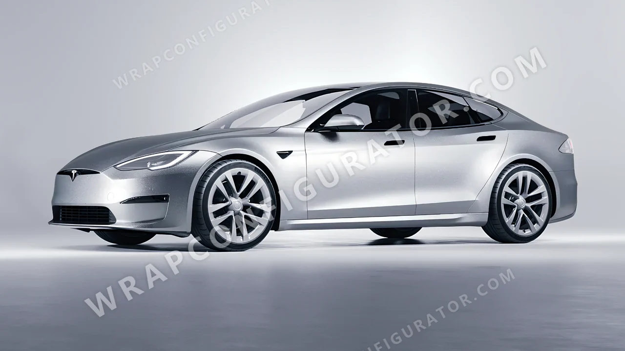 Grey Tesla Model S 2013 wrapped in KPMF Matt Iced Silver Titanium K75501