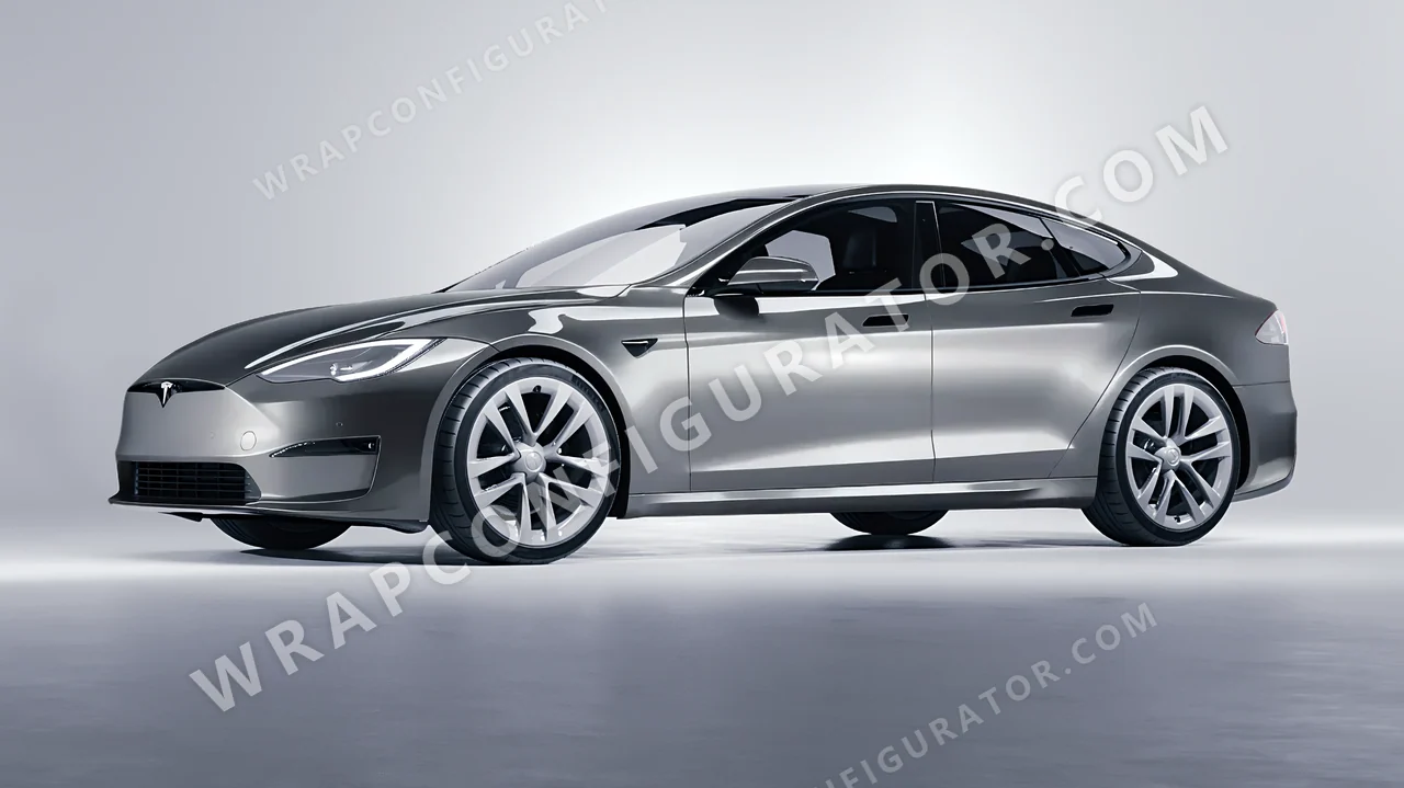 Grey Tesla Model S 2013 wrapped in ORACAL Aluminium 970RA-908G