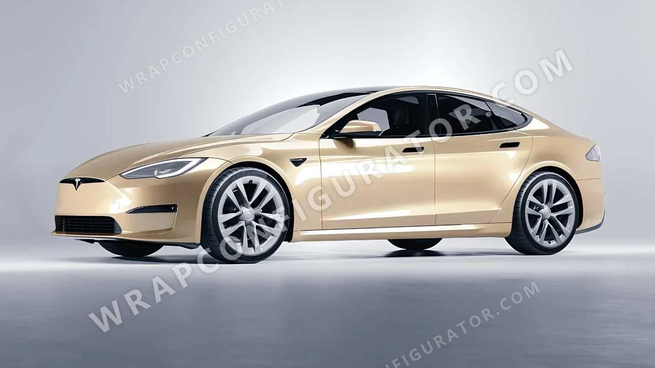 Grey Tesla Model S 2013 wrapped in ORACAL Brass 970RA-922G