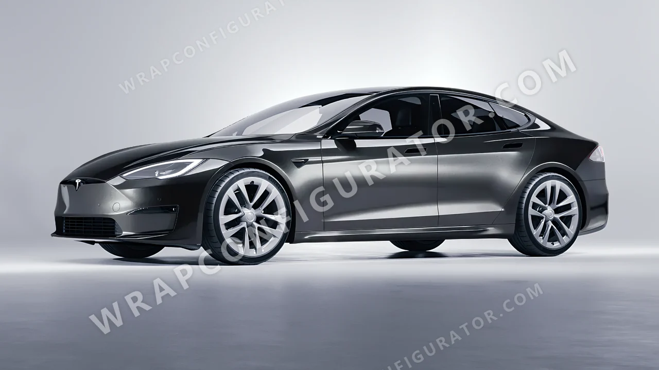 Grey Tesla Model S 2013 wrapped in ORACAL Charcoal 970RA-937G