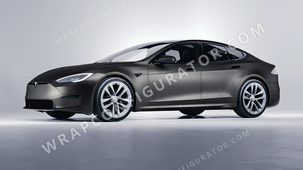 Grey Tesla Model S 2013 wrapped in ORACAL Charcoal 970RA-937M