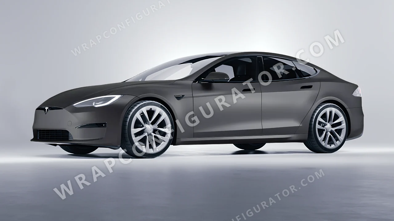 Grey Tesla Model S 2013 wrapped in ORACAL Dark Grey 970RA-073M
