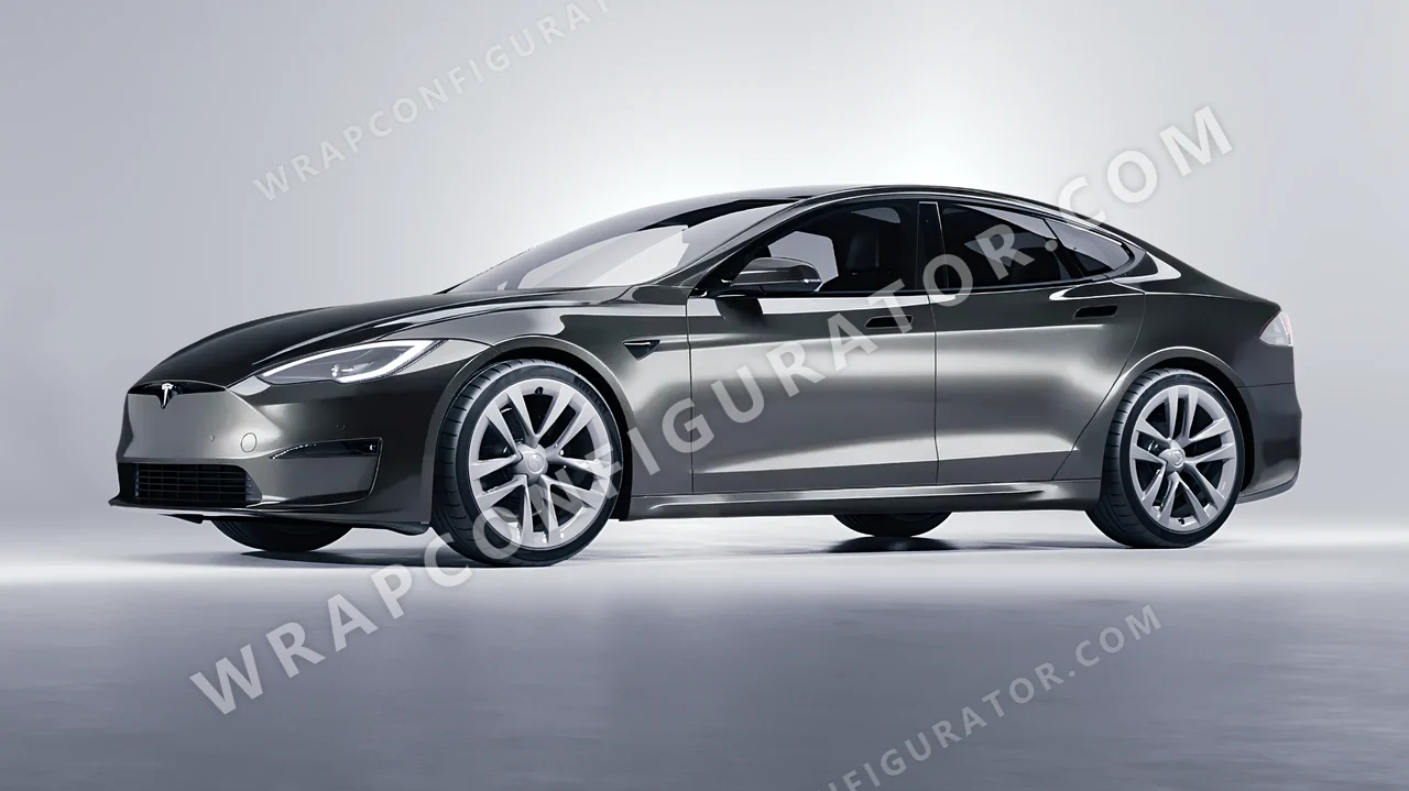 Grey Tesla Model S 2013 wrapped in ORACAL Graphite 970RA-932G