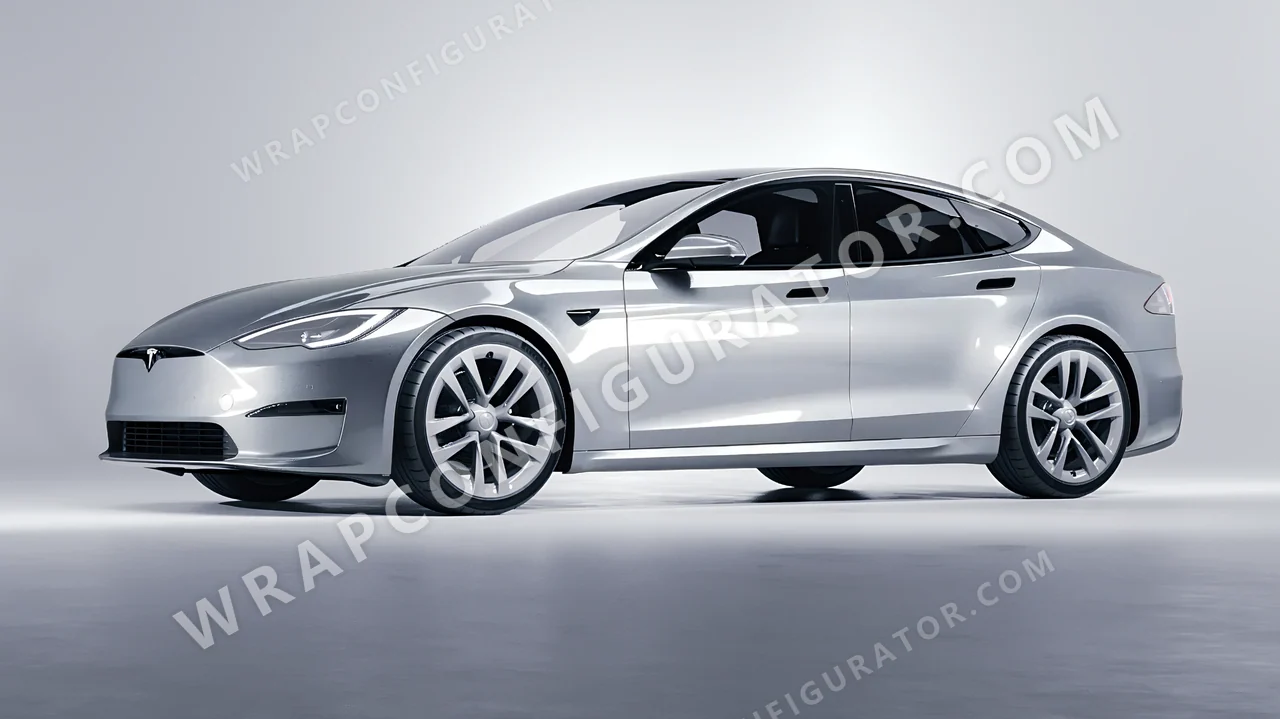 Grey Tesla Model S 2013 wrapped in ORACAL Silver Grey 970RA-090G