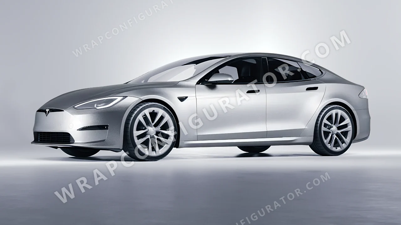 Grey Tesla Model S 2013 wrapped in ORACAL Silver Grey 970RA-090M