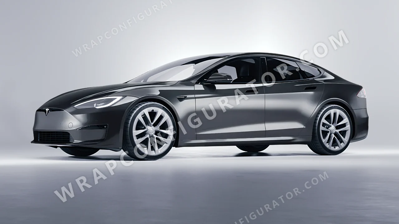 Grey Tesla Model S 2013 wrapped in ORACAL Steel 970RA-795G